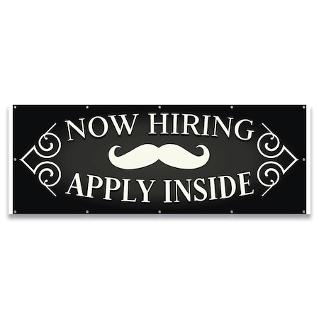 Signmission Now Hiring Apply Inside Barber Shop Banner Concession Stand Food Truck Single Sided B-120-30108